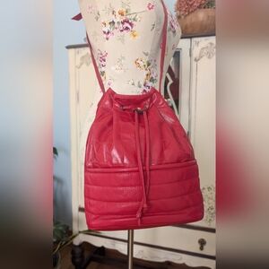 Mimo Sacs Red Leather Drawstring Bucket‎ Bag